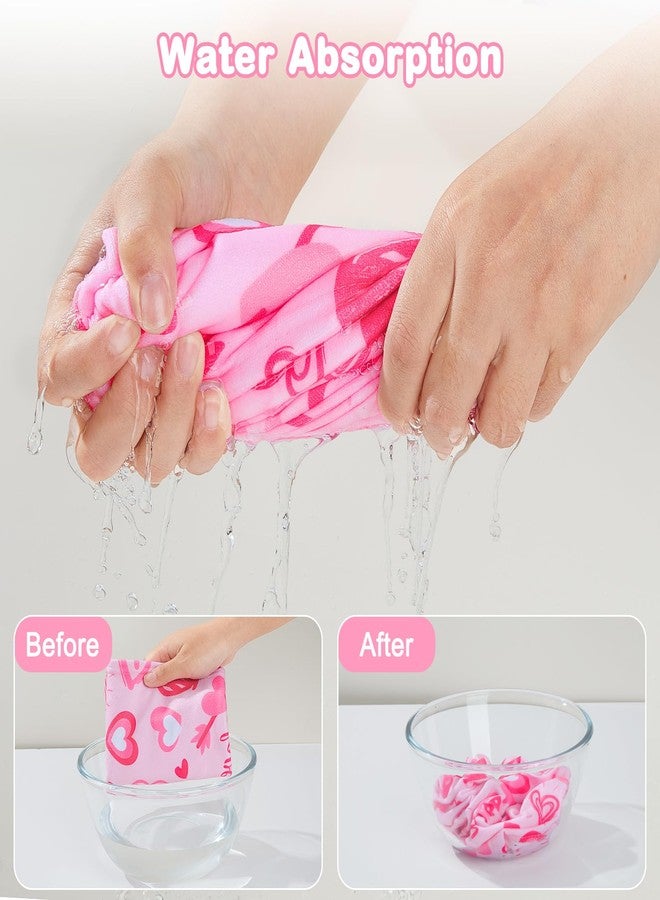FIOBEE Microfiber Hair Towel Wrap for Kid Rapid Drying Towel Absorbent Hair Turbans for Wet Hair with Button Women Girls Long Curly Hair Pack of 2, Pink/Purple Heart - Image 3